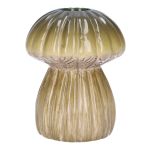 Ceramic vase REFELINDE, mushroom shape, grooves, green-beige, 12cm, Ø9,5cm