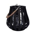 Lantern ALVARU made of rattan, with candle glass, handle, black, 22cm, Ø21cm