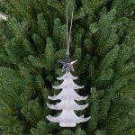 Christmas tree for hanging RION with star, acrylic, glitter, white-silver, 4.7"/12cm, Ø3.5"/9cm
