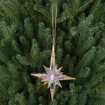 Christmas star Decoration MABOU, hanger, glitter, gold, 3.9"/10cm, Ø3.9"/10cm