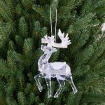 Christmas decoration deer MATTHIS, acrylic, glitter, transparent-silver-white, 3.5"x0.8"x4.7"/9x2x12cm