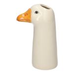 Single stem vase in the shape of a goose DUFFY made of ceramic, white-orange, 6.1"x4.1"x12"/15.5x10.5x29.3cm