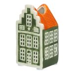 Decorative haus flower vase homen with motif HOMEN, ceramic, green-orange, 1.9"x1.7"x3.5"/4.8x4.2x9cm