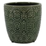 Ceramic Cache-pot JAIRO patterned, olive green, 3.9"/10cm, Ø4.3"/11cm