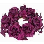 Fake candle wreath INGA, rose, hydrangea, violet, Ø5.9"/15cm