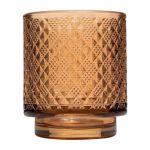 Glass votive candle holder ROXANA with foot, pattern, clear-yellow, 8cm, Ø7cm