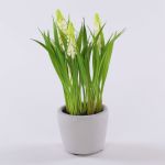 Artificial flower Grape hyacinth NARMADA in a cement pot, white, 8"/20cm