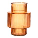 Blumenvase MADDILYN, Glas, Rillen, orange, 8"/20cm, Ø5.9"/15cm