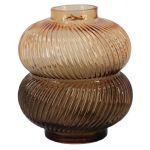 Decorative glass vase KORNELIA with grooves, amber-brown-clear, 6"/16,3cm, Ø5.8"/14,7cm