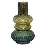 Decorative glass vase SIGURD with grooves, brown-cognac-blue-clear, 10"/25,2cm, Ø5.7"/14,6cm