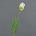 Artificial flower Parrot tulip UAKARI, white-green, 26"/65cm, Ø2.4"/6cm