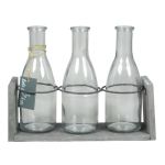 Flasche ANYA aus Glas, mit Holzständer, 3 Gläser, klar, 25x8x20cm