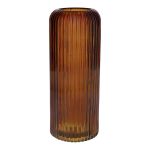 Glass vase ALBURGIS with grooves, orange-brown-clear, 10"/25cm, Ø3.9"/10cm