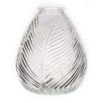 Glass bottle NELLOMIO with leaf pattern, clear, 6.3"/16cm, Ø5.5"/14cm