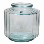 Vase with grooves LOANA, glass, clear-blue, 9"/23cm, Ø9"/23cm
