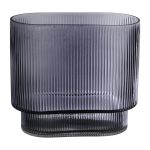 Oval glass decorative vase MARICEL with grooves, grey-clear, 18x10x20cm