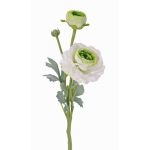 Fake ranunculus YAKIRA, white-green, 16"/40cm, Ø1.6"-3.5"/4-9cm