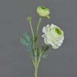 Fake ranunculus YAKIRA, white-green, 16"/40cm, Ø1.6"-3.5"/4-9cm