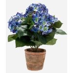 Silk hydrangea LAIDA in terracotta pot, blue, 14"/35cm