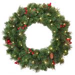 Artificial Christmas wreath BUCHAREST, decorated, LEDs, Ø24"/60cm