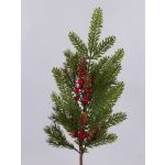 Decorative branch VARDALIA, fir, berries, cones, red-green, 30"/75cm
