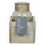 Decorative vase LORRIE in wooden box, glass, clear, 3.5"x3.5"x5"/9x9x13cm