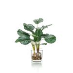 Artificial Calathea Orbifolia AGINA in glass pot, green-white, 18"/45 cm
