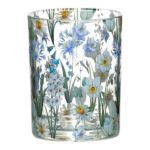 Glass tealight holder MARIELUISE spring flower motif, multicoloured-mat-clear-glossy, 7.1"/18cm, Ø4.7"/12cm