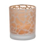 Tealight jar SENGA, giraffe pattern, gold matt, 4"/10cm, Ø3.5"/9cm