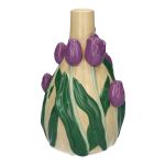 Flower vase LIMEA made of dolomite, 3D tulips, beige-purple-green, 8"/21,6cm, Ø5.2"/13,3cm