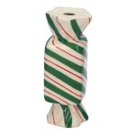 Square single stem vase in the shape of a sweet AMIEL made of ceramic, with diagonal lines, green-red-white, 1.8"x1.8"x4.5"/4,5x4,5x11,5cm