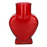 Glas Dekovase FILIPA in Herzform, mit Fuß, rot-transparent, 15,5x8x22cm