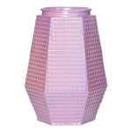 Hexagon Glass Vase DEMETRIOS check pattern, pink, 9"/23cm, Ø5.7"/14.5cm