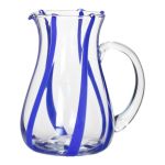 Glass Water jug OCTAVIUS striped, blue-clear, 8"/21cm, Ø5.9"/15cm