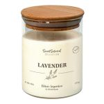 Scented candle FERDINANDINE in a glass jar, soya wax blend, lavender, ivory, 3.9"/10cm, Ø3.1"/8cm, 40h - Made in Germany