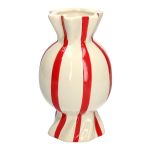 Bulbous single stem vase in the shape of a sweet AMIEL made of ceramic, with vertical stripes, red-white, 10"/24,7cm, Ø5.5"/14cm