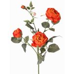 Fake rose spray DIAMANTIS, orange, 28"/70cm, Ø2"-3.1"/5-8cm