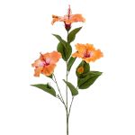 Artificial hibiscus branch AMADOU with flowers, orange, 31"/80 cm