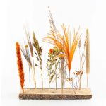 Dried flowers on wooden plate MICHAEL, orange-green, 40x7x35cm
