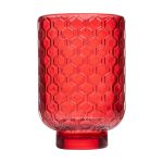 Tealight jar LOIDA, hexagon pattern, red-clear, 13cm, Ø8,5cm