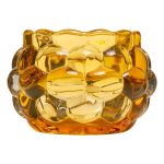 Glass ball candle holder PETRONA with dot relief, yellow-clear, 8,5cm, Ø12cm