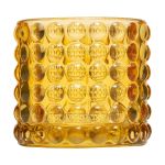 Glass votive candle holder REMIGIO with dot relief, yellow-clear, 8,5cm, Ø9,5cm