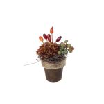 Artificial flower arrangement of dahlia, rosehips and grapes MUSAN, decorative pot, red-orange-green, 3.9"/10cm, Ø 2.8"/7cm