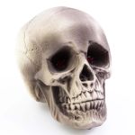 Halloween decoration skull MATTY, beige-grey, LEDs, 21x15x16cm