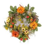Artificial autumn wreath SABINE, gerbera, yellow-orange, Ø12"/30cm