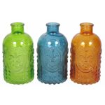 Decorative glass bottles URSULA with pattern, 3 glasses, coloured, 4.9"/12,5cm, Ø2.6"/6,5cm