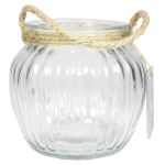 Glass candle jar AKILI with handle, vertical stripes, clear, 5.3"/13,5cm, Ø6"/15cm
