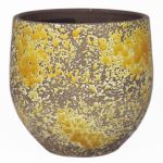 Flower pot TSCHIL made of ceramic, rustic, colour gradient, ochre yellow-brown, 5"/13cm, Ø5.5"/14cm