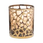 Tealight jar SENGA, giraffe pattern, gold, 4"/10cm, Ø3.5"/9cm