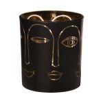 Glass candle holder LEOLINE with faces, black-gold, 3.1"/8cm, Ø2.8"/7cm